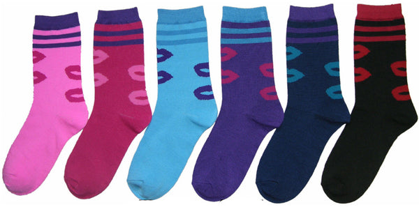 women's-novelty-crew-socks---lips-&-stripes-prints---size-9-11