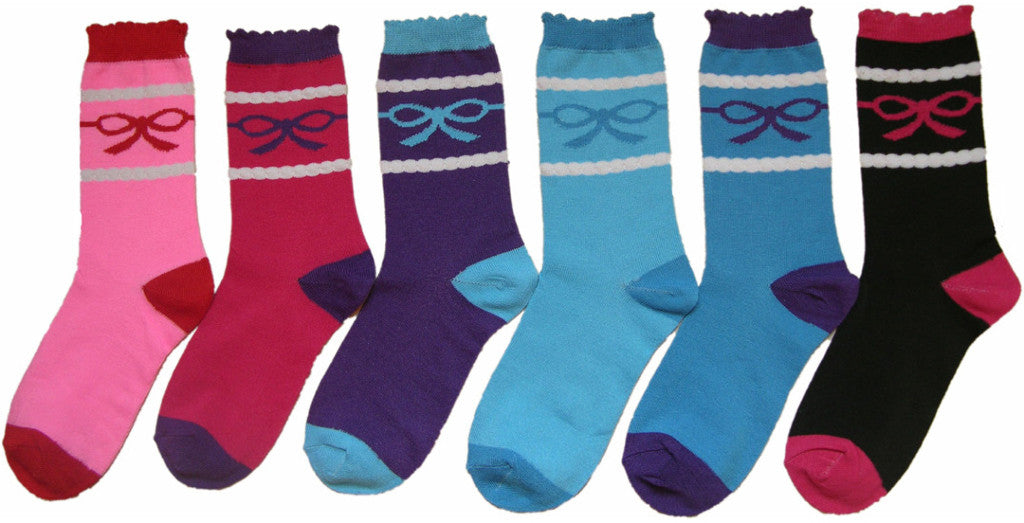 women's-novelty-crew-socks---two-tone-w/-bow-graphic---size-9-11