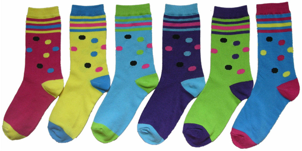 women's-novelty-crew-socks---polka-dots-w/-stripes-prints---size-9-11