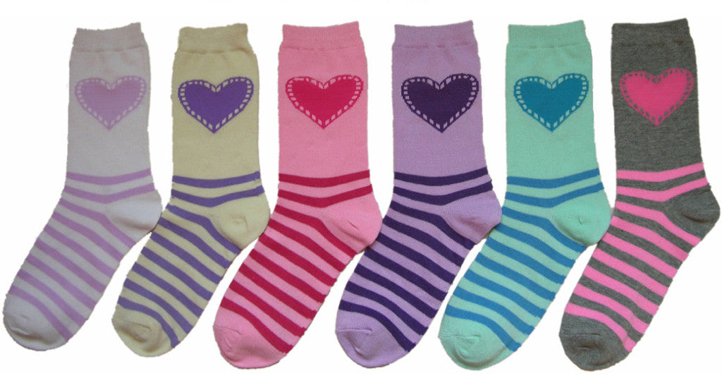 women's-novelty-crew-socks---pastel-stripes-w/-heart-prints---size-9-11