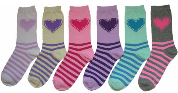 women's-novelty-crew-socks---pastel-stripes-w/-heart-prints---size-9-11