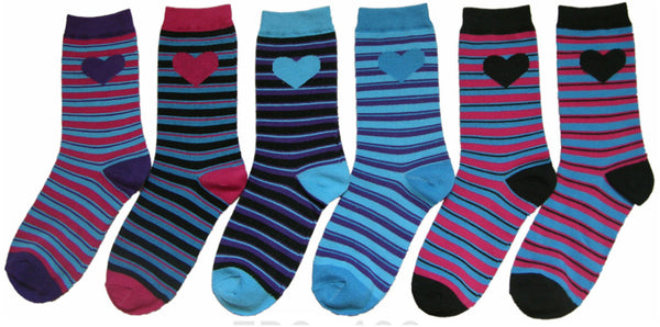 women's-novelty-crew-socks---stripes-w/-heart-prints---size-9-11