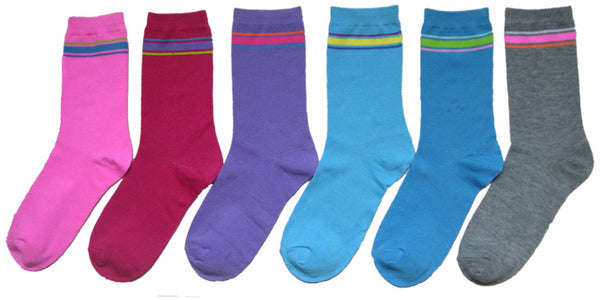 women's-novelty-crew-socks---solid-colors-w/-colored-top-stripes---size-9-11
