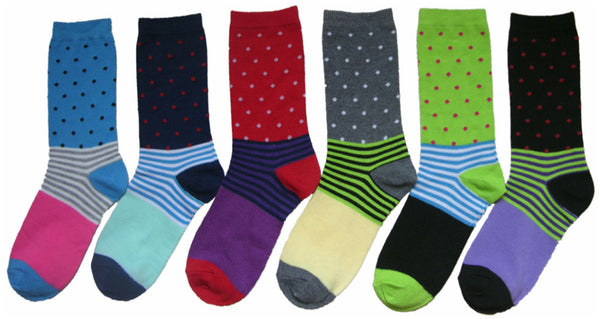 women's-novelty-crew-socks---solid,-stripes-&-polka-dot-prints---size-9-11