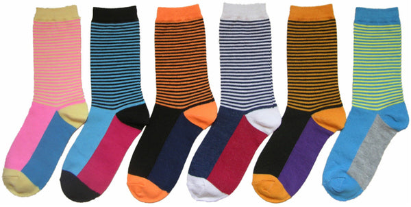 women's-novelty-crew-socks---color-blocks-w/-stripes-prints---size-9-11