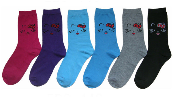 women's-novelty-crew-socks---solid-colors-w/-kitty-graphic---size-9-11