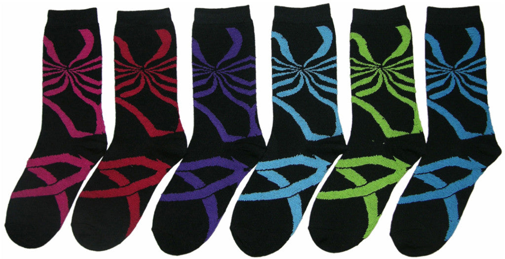 women's-novelty-crew-socks---black-w/-neon-prints---size-9-11