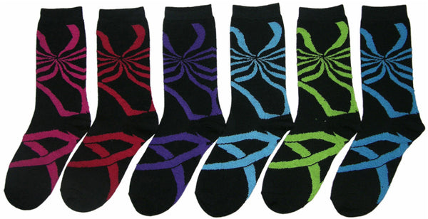 women's-novelty-crew-socks---black-w/-neon-prints---size-9-11