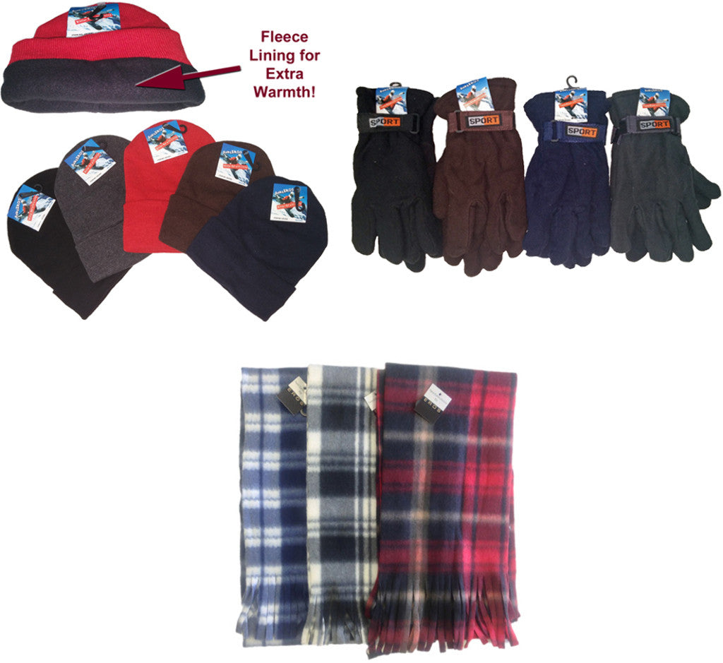 men's-fleece-lined-winter-knit-hats,-gloves-&-checkered-fleece-scarves