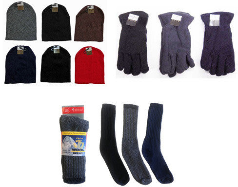 beanie-knit-hats,-men's-fleece-gloves,-and-wool-blend-socks-combo
