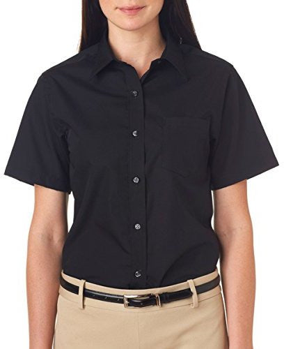 van-heusen-ladies'-short-sleeve-cotton-rich-broadcloth----black-(m)