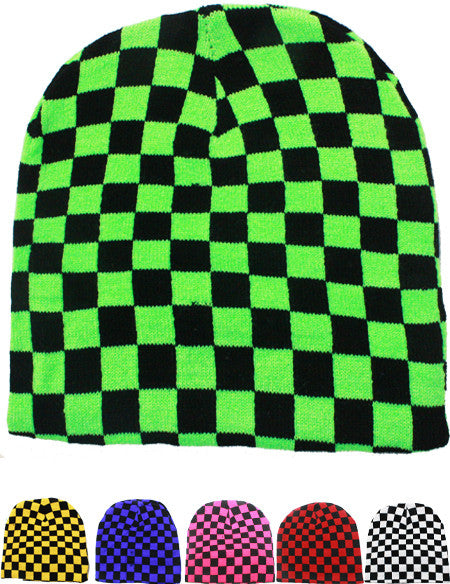 neon-checkered-beanie-hat