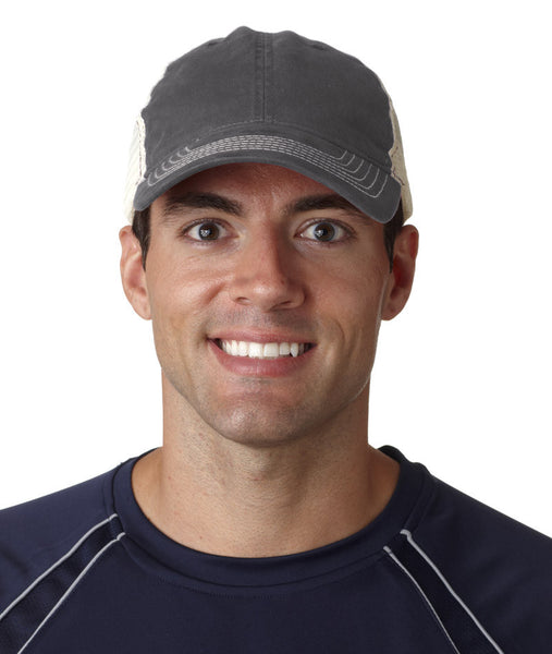ultraclub(R)-classic-cut-washed-brushed-cotton-twill-unconstructed-trucker-cap----grey/stone-(one)