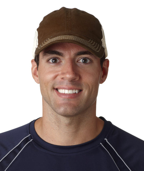 ultraclub(R)-classic-cut-washed-brushed-cotton-twill-unconstructed-trucker-cap----brown/stone-(one)