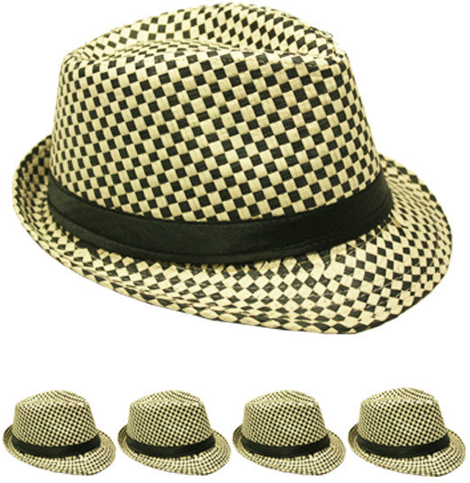tan-&-black-checkered-fedora-hat