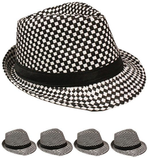 white-&-black-checkered-fedora-hat