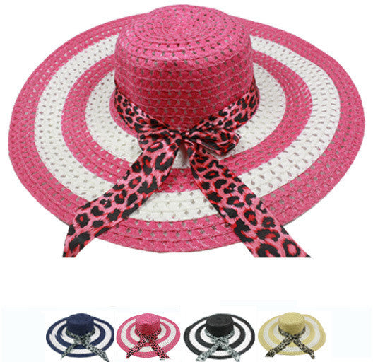 women's-striped-summer-hats-w/bow-accent