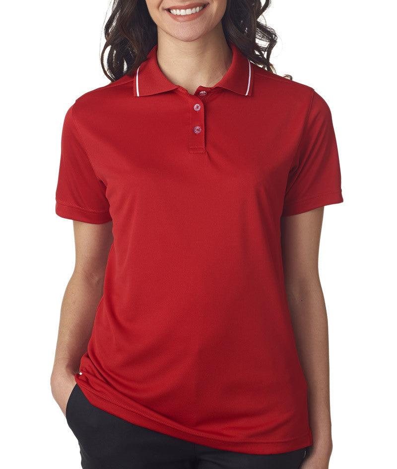 ultraclub-ladies'-polo-with-tipped-collar----red/white-(s)