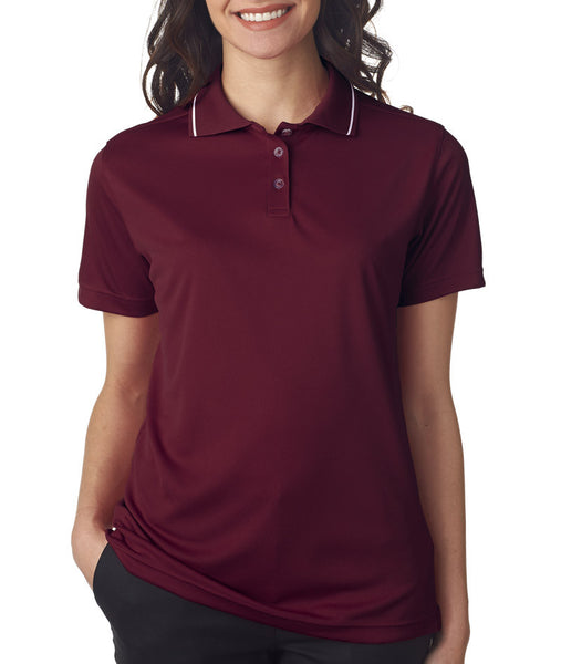 ultraclub-ladies'-polo-with-tipped-collar----maroon/white-(xs)