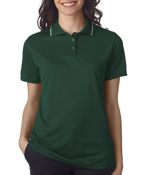 ultraclub-ladies'-polo-with-tipped-collar----forest/white-(xs)