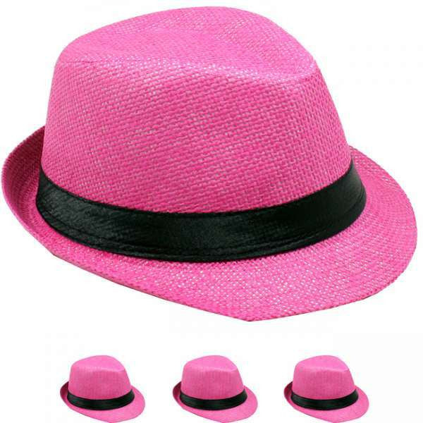 kid's-plain-pink-with-black-band-fedora-hat