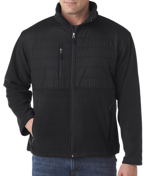 ultraclub-adult-fleece-jacket-with-quilted-yoke-overlay----black-(2xl)