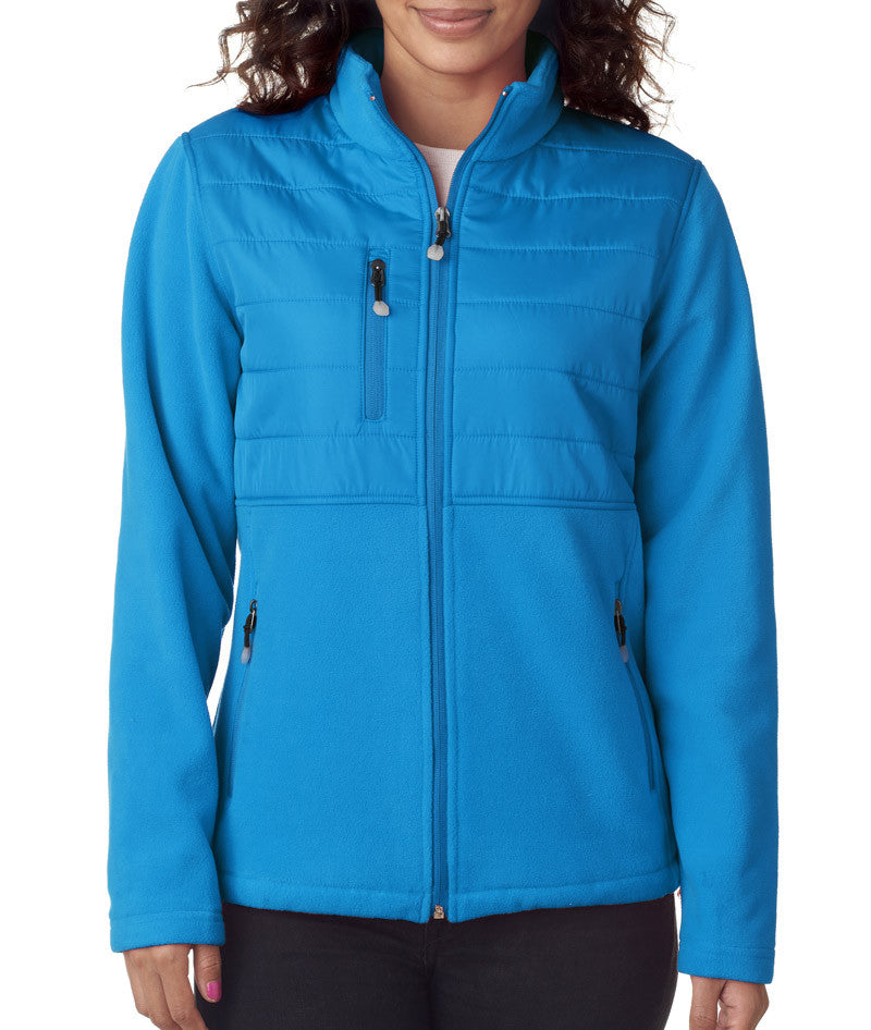 ultraclub-ladies'-fleece-jacket-with-quilted-yoke-overlay----kinetic-blue-(s)