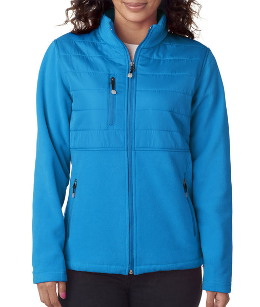 ultraclub-ladies'-fleece-jacket-with-quilted-yoke-overlay----kinetic-blue-(xl)