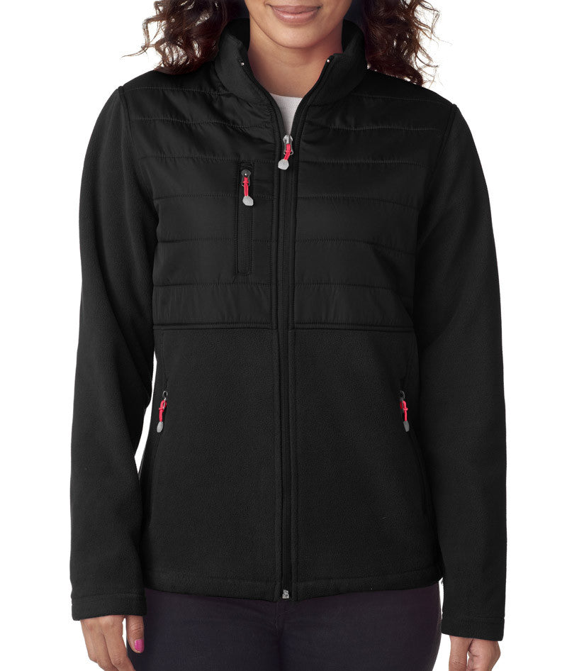 ultraclub-ladies'-fleece-jacket-with-quilted-yoke-overlay----black-(m)