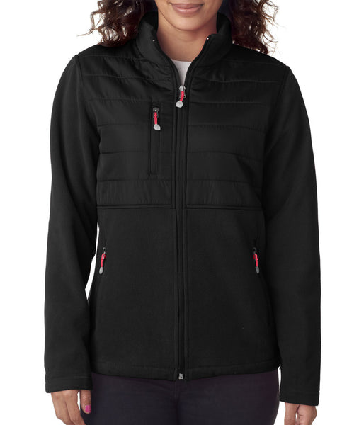 ultraclub-ladies'-fleece-jacket-with-quilted-yoke-overlay----black-(xl)