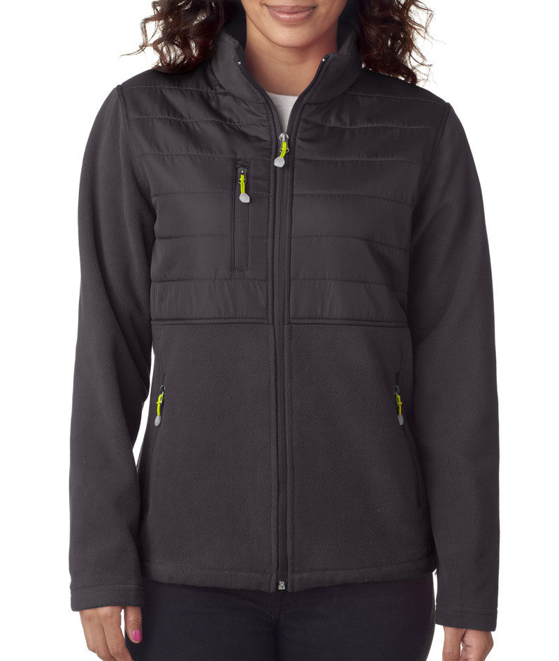 ultraclub-ladies'-fleece-jacket-with-quilted-yoke-overlay----charcoal-(s)