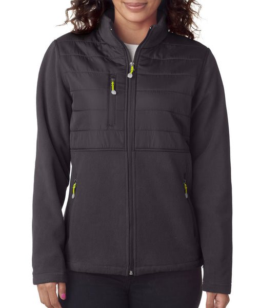 ultraclub-ladies'-fleece-jacket-with-quilted-yoke-overlay----charcoal-(xl)