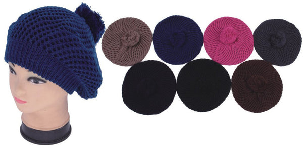 crochet-slub-beret-hats-w/-pom-pom-adornment