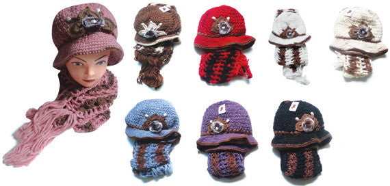 knit-rimmed-hat-&-scarf-sets-w/-floral-adornment