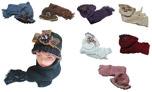knit-rimmed-hat-&-scarf-sets-w/-floral-bow-adornment
