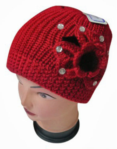women's-knit-yarn-beanie-hats-w/-rhinestone-floral-adornement
