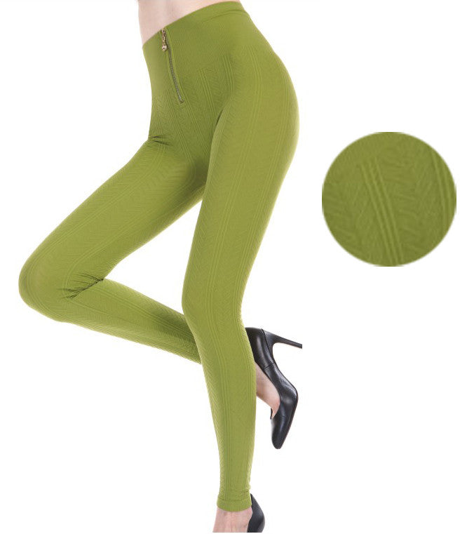 women's-high-waisted-leggings-w/-zipper---green