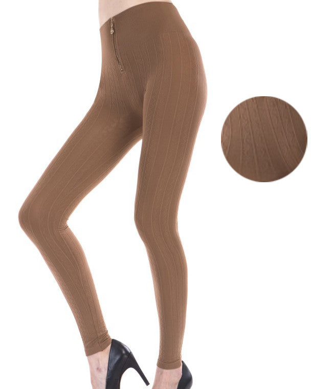 women's-high-waisted-leggings-w/-zipper---brown