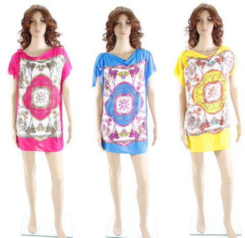 women's-abstract-floral-persian-print-blouses-w/-knotted-shoulder