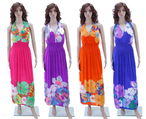 women's-long-contrast-floral-print-halter-top-sundresses