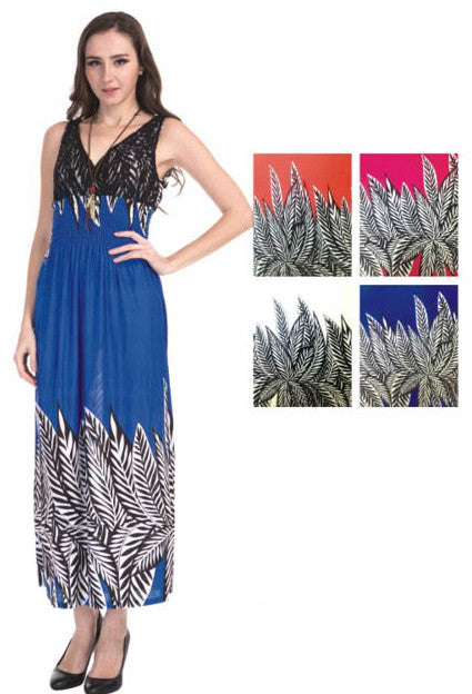 women's-lace-top-long-sundresses---leaf-prints