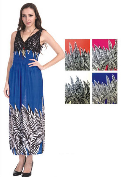 women's-lace-top-long-sundresses---leaf-prints