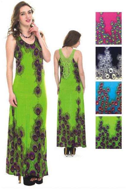 women's-long-sundresses---colorful-peacock-prints