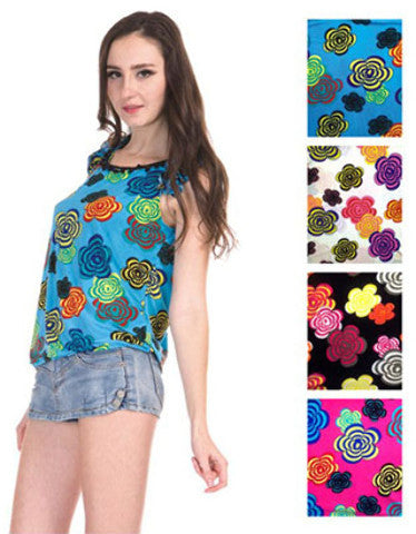 women's-sleeveless-tops---floral-prints