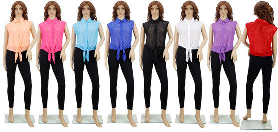 women's-blouses---chiffon-button-down-sleeveless