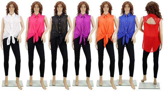 women's-blouses---chiffon-sleeveless-w/-lace-back