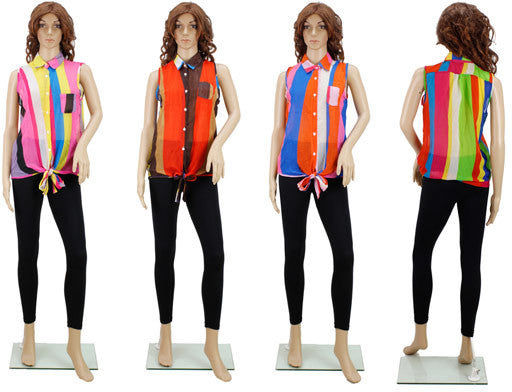 women's-blouses---striped-chiffon-button-down