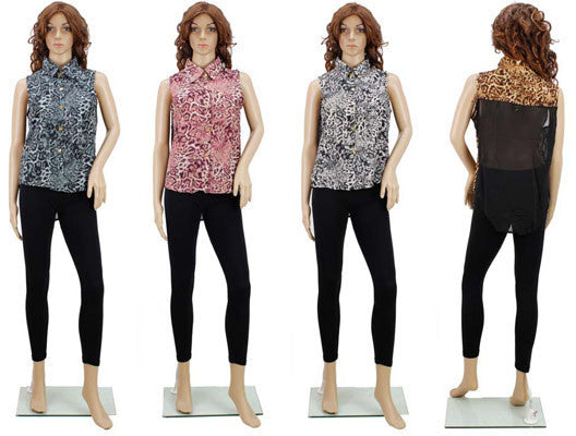 women's-blouses---animal-print-chiffon-button-down