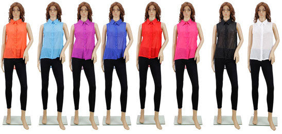 women's-blouses---chiffon-collared-button-down