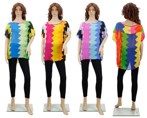 women's-blouses-zig-zag-chiffon-loose-short-sleeve